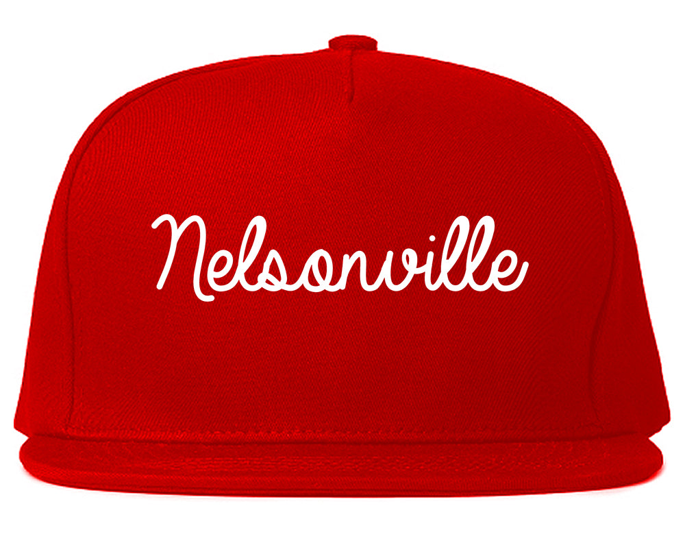 Nelsonville Ohio OH Script Mens Snapback Hat Red