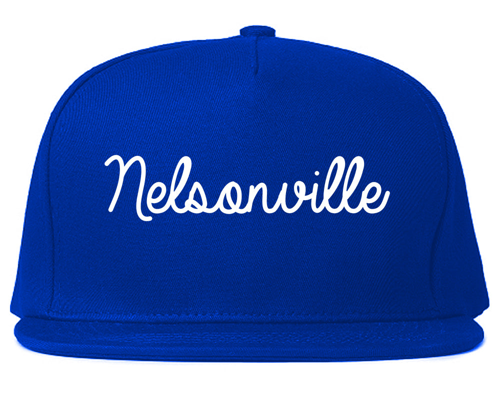 Nelsonville Ohio OH Script Mens Snapback Hat Royal Blue