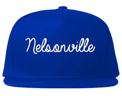 Nelsonville Ohio OH Script Mens Snapback Hat Royal Blue