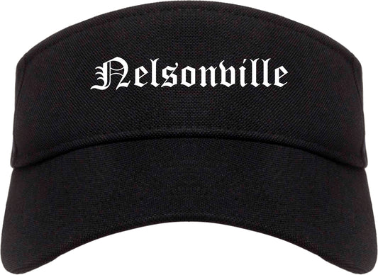 Nelsonville Ohio OH Old English Mens Visor Cap Hat Black