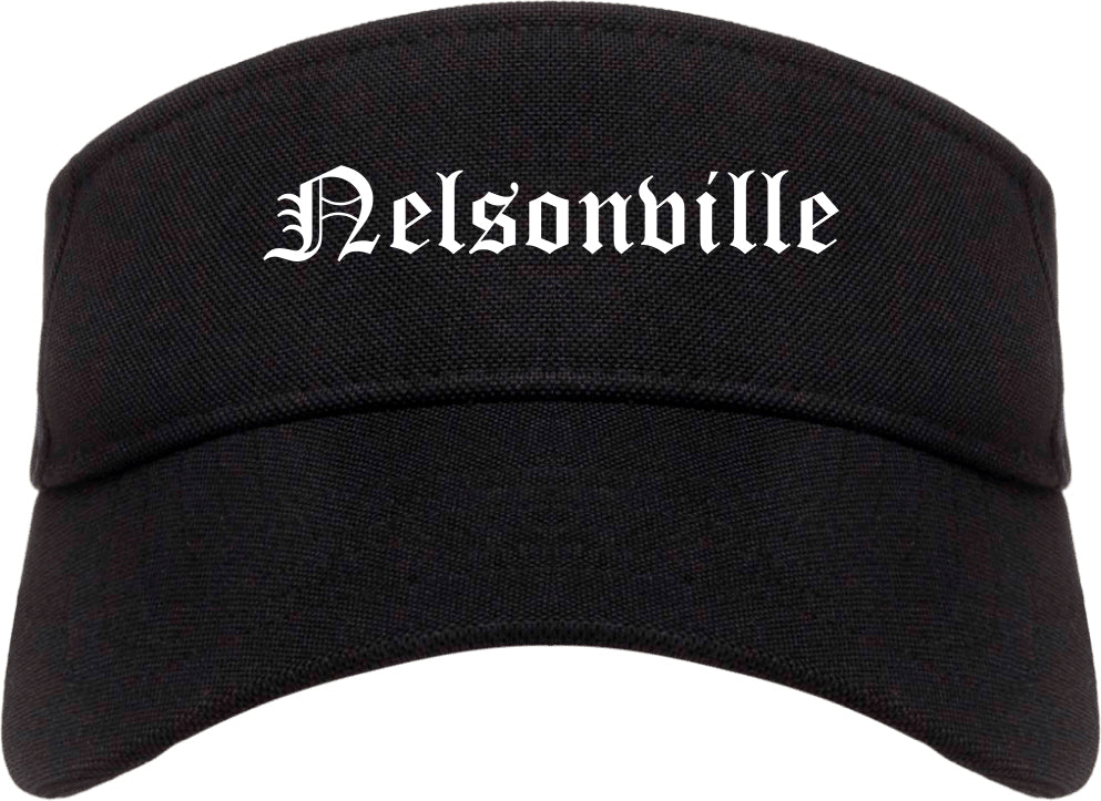 Nelsonville Ohio OH Old English Mens Visor Cap Hat Black
