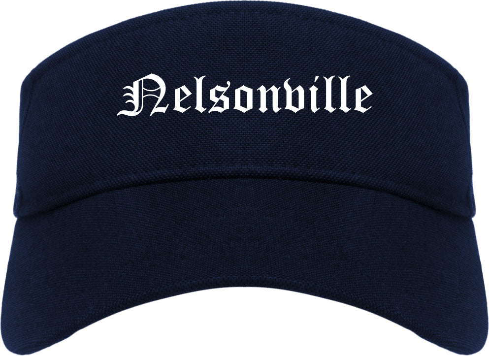 Nelsonville Ohio OH Old English Mens Visor Cap Hat Navy Blue