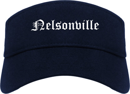 Nelsonville Ohio OH Old English Mens Visor Cap Hat Navy Blue
