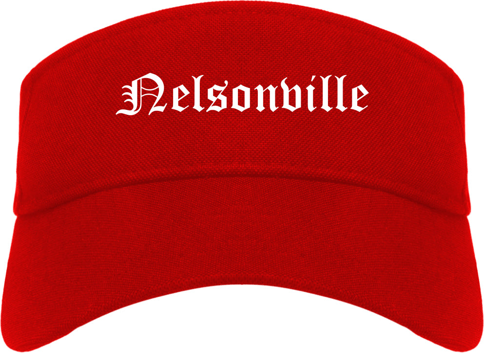 Nelsonville Ohio OH Old English Mens Visor Cap Hat Red
