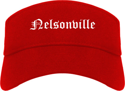 Nelsonville Ohio OH Old English Mens Visor Cap Hat Red