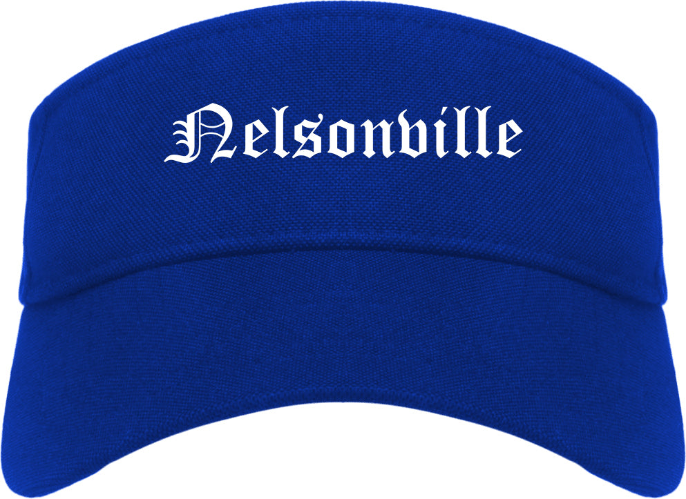 Nelsonville Ohio OH Old English Mens Visor Cap Hat Royal Blue