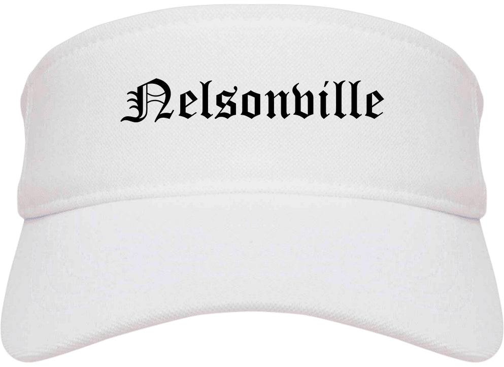 Nelsonville Ohio OH Old English Mens Visor Cap Hat White