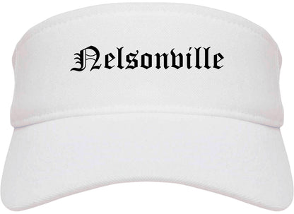Nelsonville Ohio OH Old English Mens Visor Cap Hat White