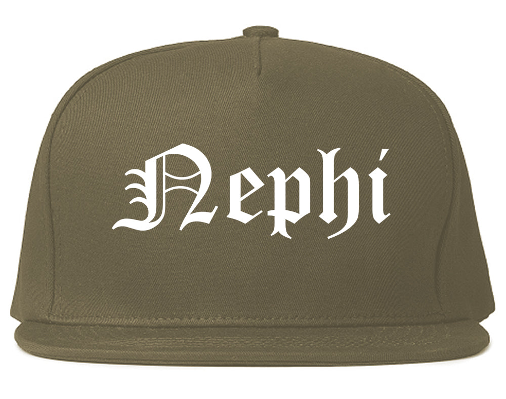 Nephi Utah UT Old English Mens Snapback Hat Grey