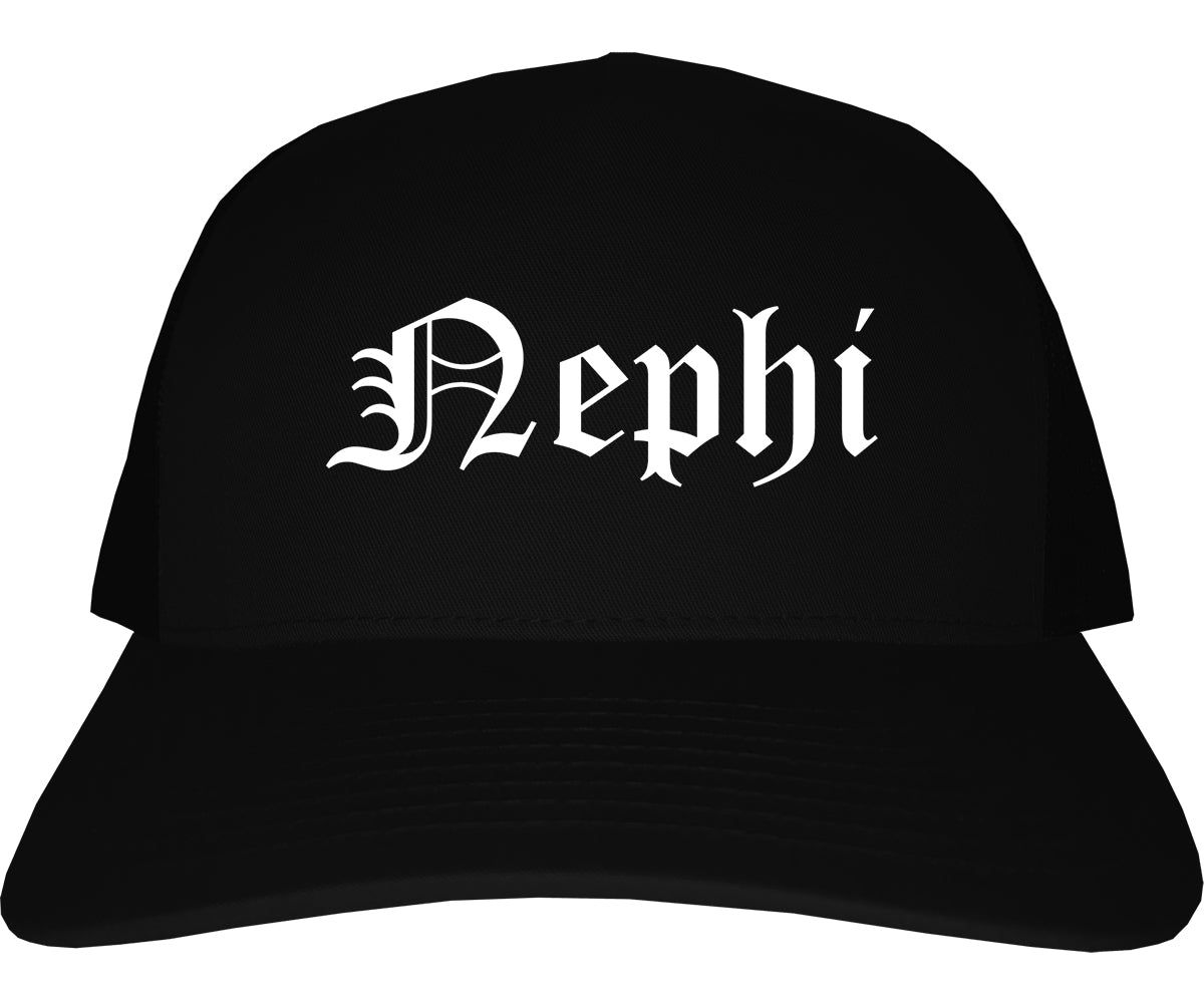 Nephi Utah UT Old English Mens Trucker Hat Cap Black