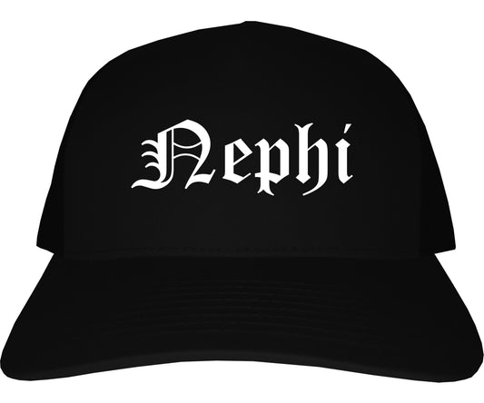 Nephi Utah UT Old English Mens Trucker Hat Cap Black