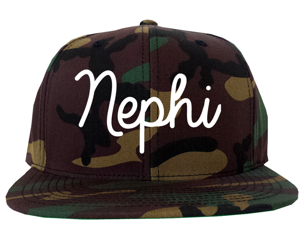 Nephi Utah UT Script Mens Snapback Hat Army Camo