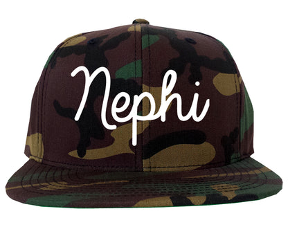 Nephi Utah UT Script Mens Snapback Hat Army Camo