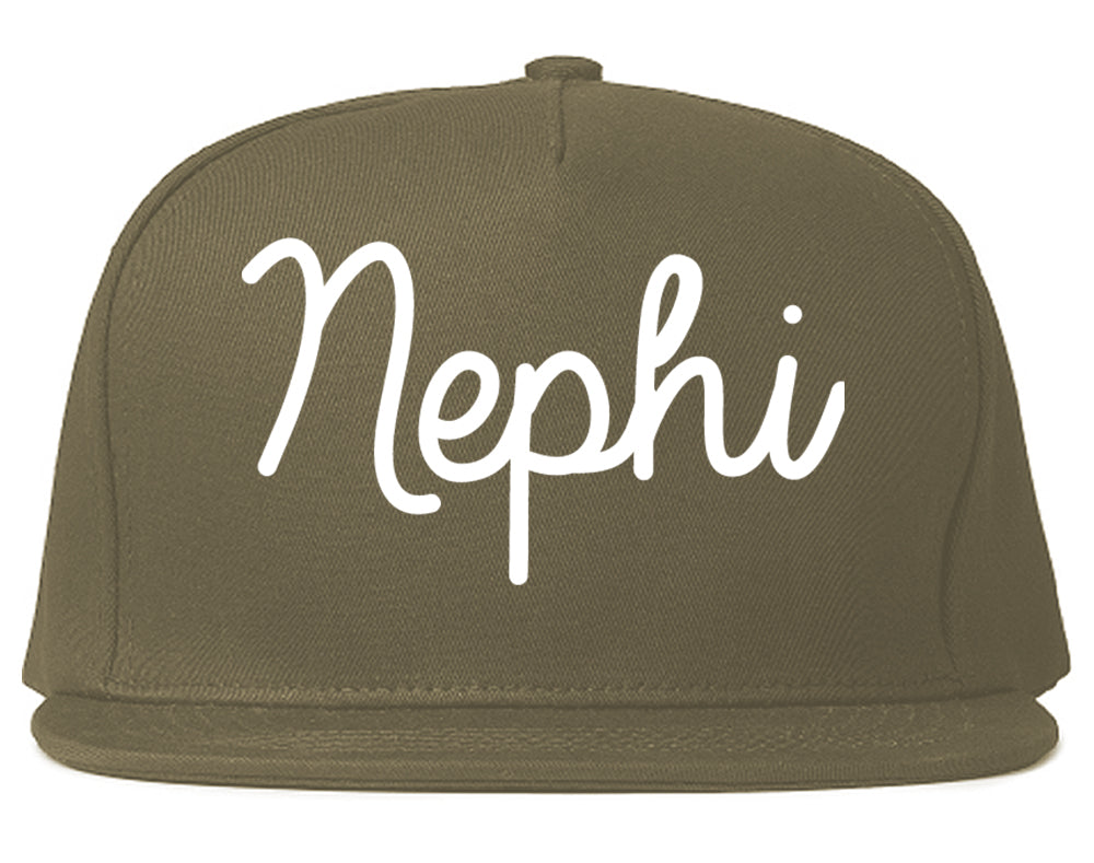 Nephi Utah UT Script Mens Snapback Hat Grey