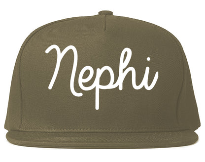 Nephi Utah UT Script Mens Snapback Hat Grey
