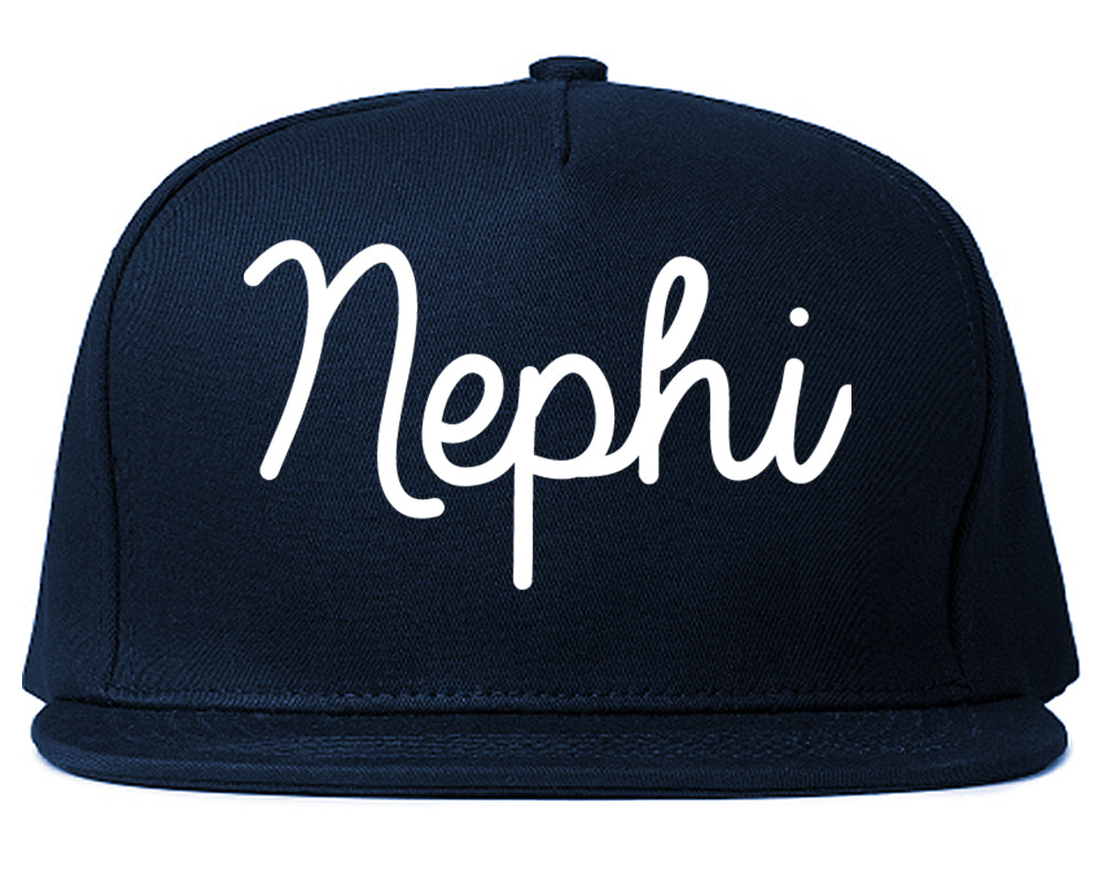 Nephi Utah UT Script Mens Snapback Hat Navy Blue