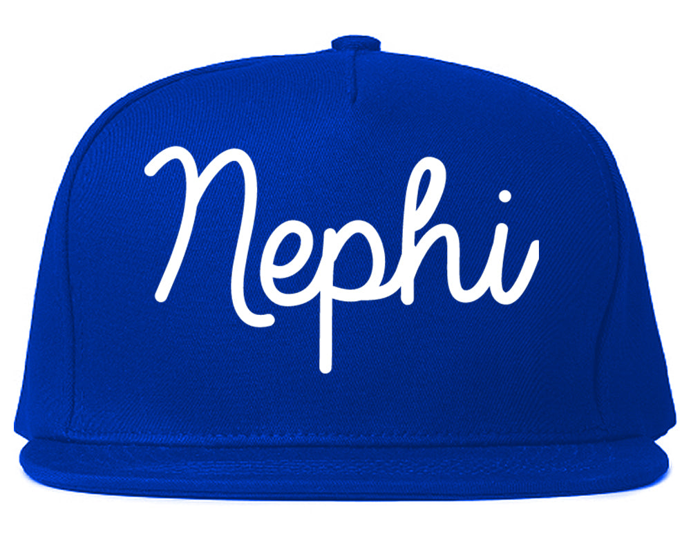 Nephi Utah UT Script Mens Snapback Hat Royal Blue