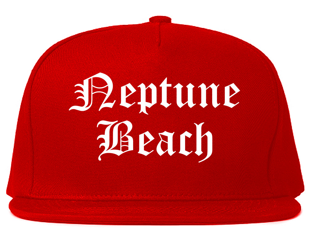 Neptune Beach Florida FL Old English Mens Snapback Hat Red