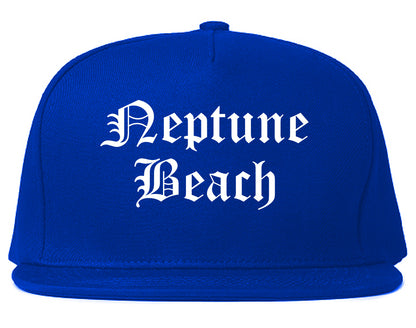 Neptune Beach Florida FL Old English Mens Snapback Hat Royal Blue