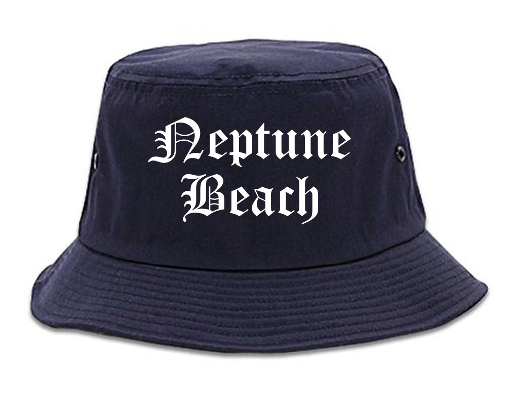 Neptune Beach Florida FL Old English Mens Bucket Hat Navy Blue