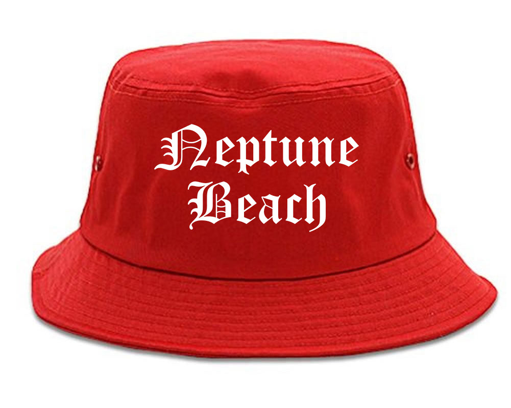 Neptune Beach Florida FL Old English Mens Bucket Hat Red