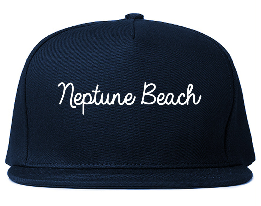 Neptune Beach Florida FL Script Mens Snapback Hat Navy Blue