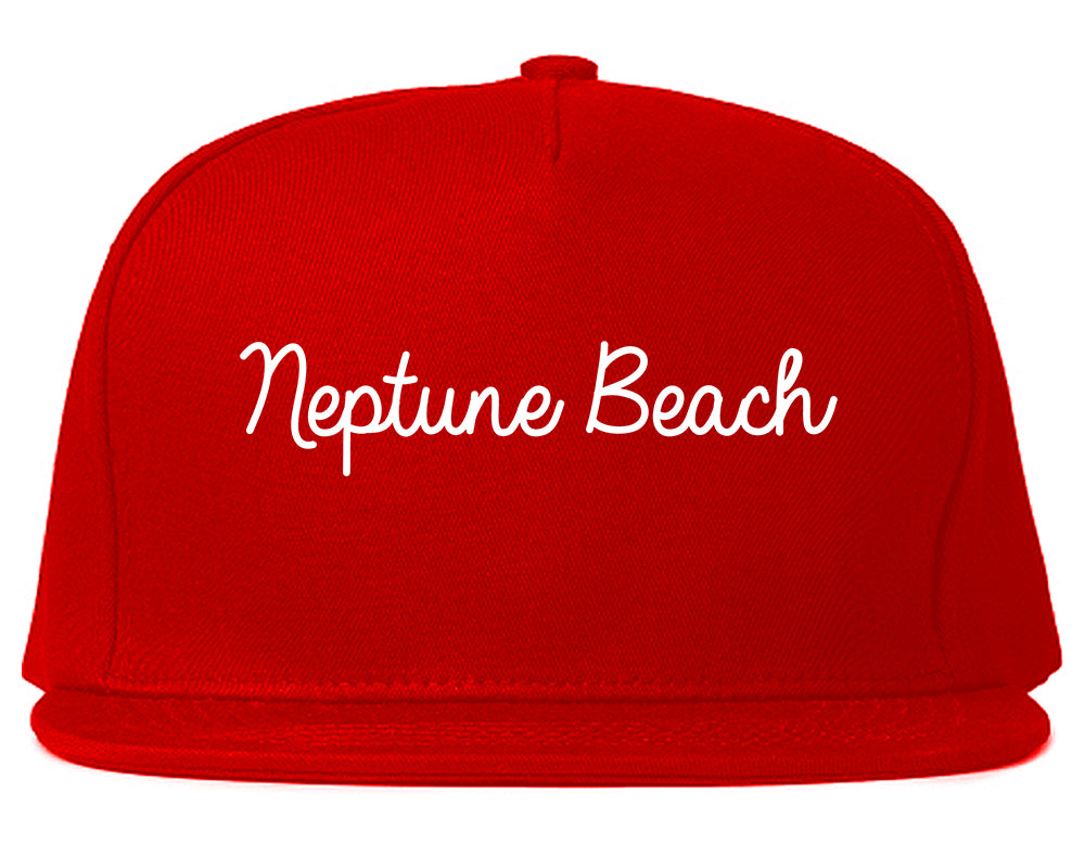 Neptune Beach Florida FL Script Mens Snapback Hat Red