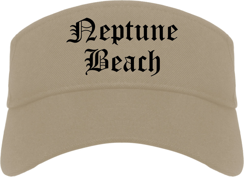 Neptune Beach Florida FL Old English Mens Visor Cap Hat Khaki