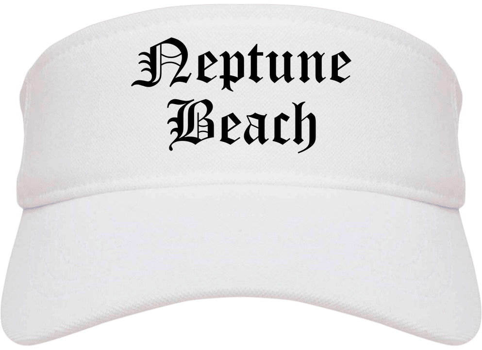 Neptune Beach Florida FL Old English Mens Visor Cap Hat White