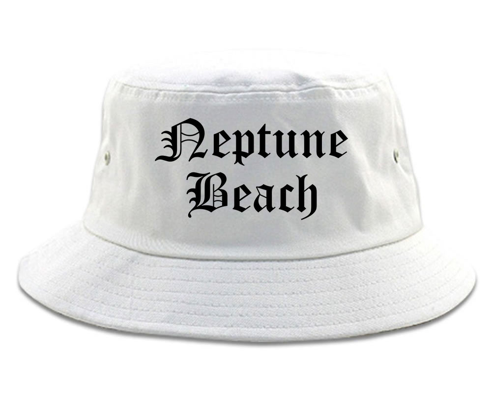 Neptune Beach Florida FL Old English Mens Bucket Hat White