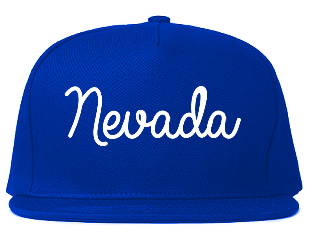Nevada Iowa IA Script Mens Snapback Hat Royal Blue