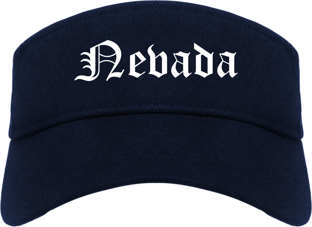 Nevada Iowa IA Old English Mens Visor Cap Hat Navy Blue