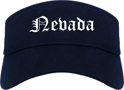 Nevada Iowa IA Old English Mens Visor Cap Hat Navy Blue