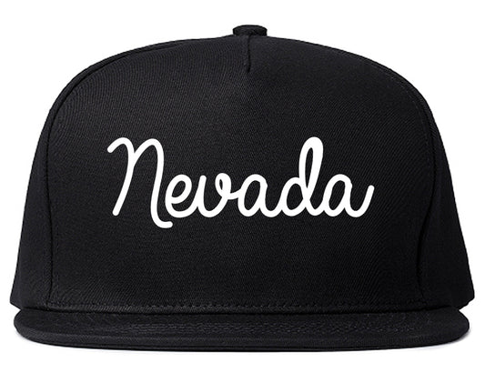 Nevada Missouri MO Script Mens Snapback Hat Black
