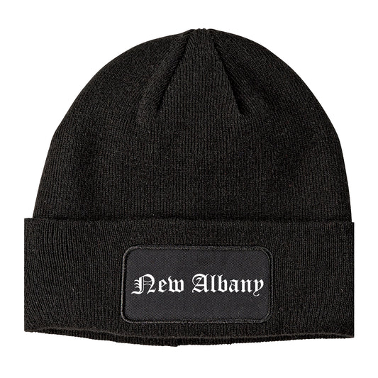 New Albany Indiana IN Old English Mens Knit Beanie Hat Cap Black