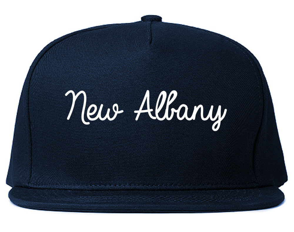 New Albany Indiana IN Script Mens Snapback Hat Navy Blue