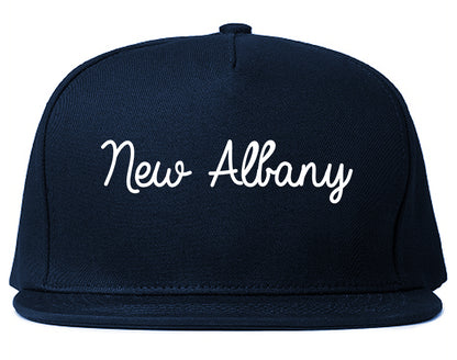 New Albany Indiana IN Script Mens Snapback Hat Navy Blue