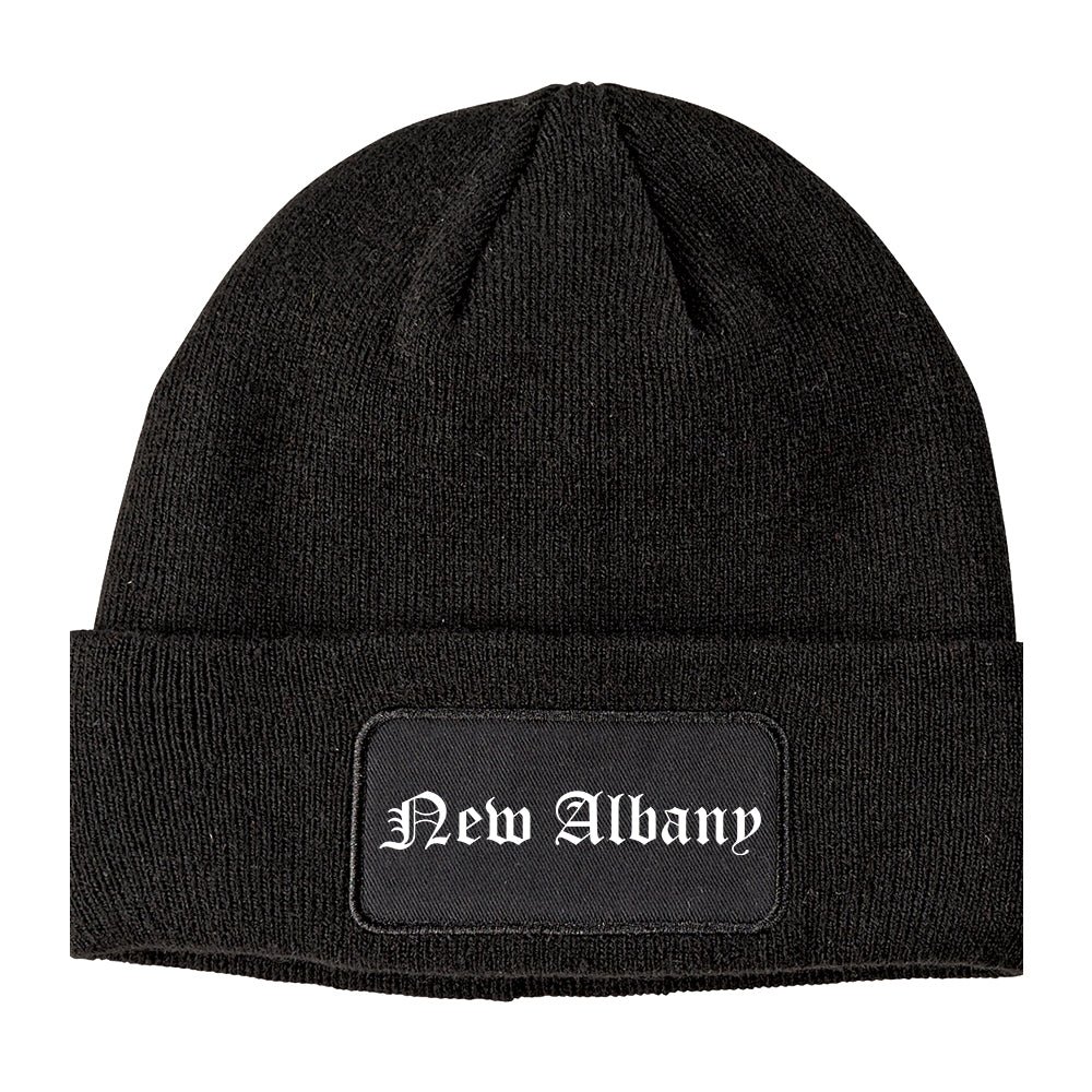 New Albany Mississippi MS Old English Mens Knit Beanie Hat Cap Black