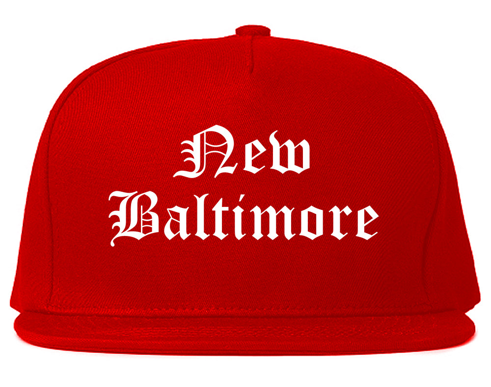 New Baltimore Michigan MI Old English Mens Snapback Hat Red