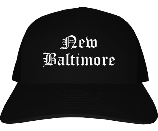 New Baltimore Michigan MI Old English Mens Trucker Hat Cap Black
