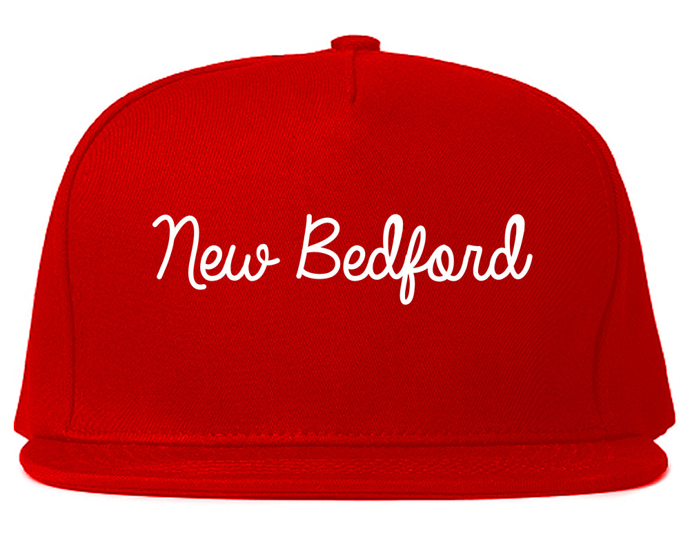 New Bedford Massachusetts MA Script Mens Snapback Hat Red