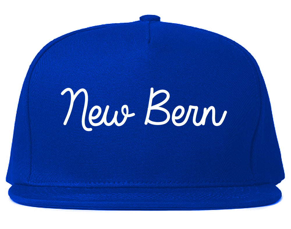New Bern North Carolina NC Script Mens Snapback Hat Royal Blue