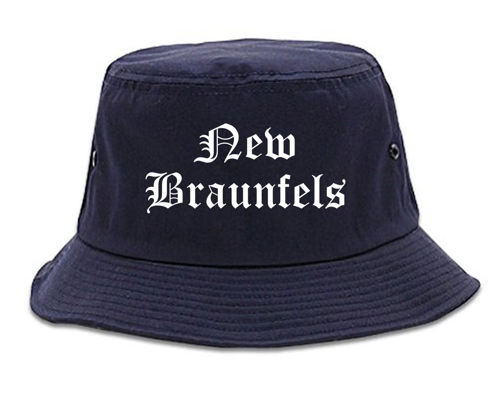New Braunfels Texas TX Old English Mens Bucket Hat Navy Blue