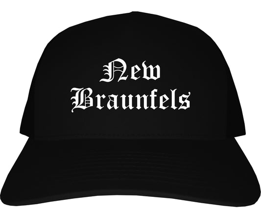 New Braunfels Texas TX Old English Mens Trucker Hat Cap Black