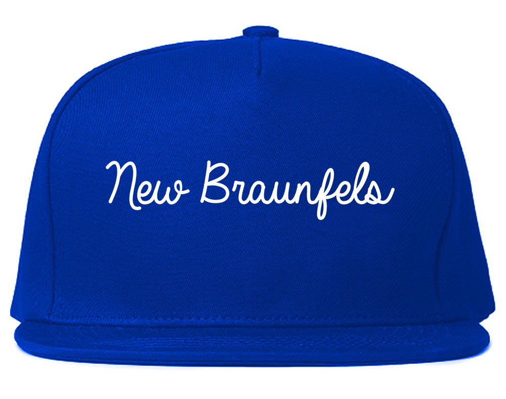 New Braunfels Texas TX Script Mens Snapback Hat Royal Blue