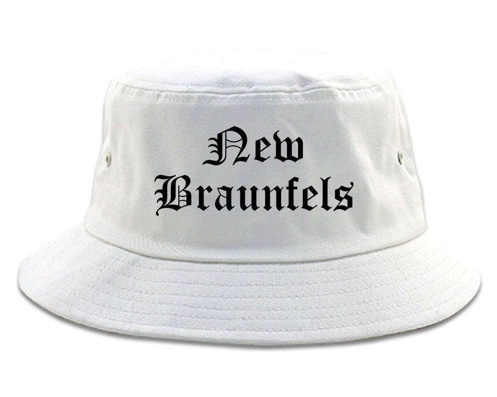 New Braunfels Texas TX Old English Mens Bucket Hat White