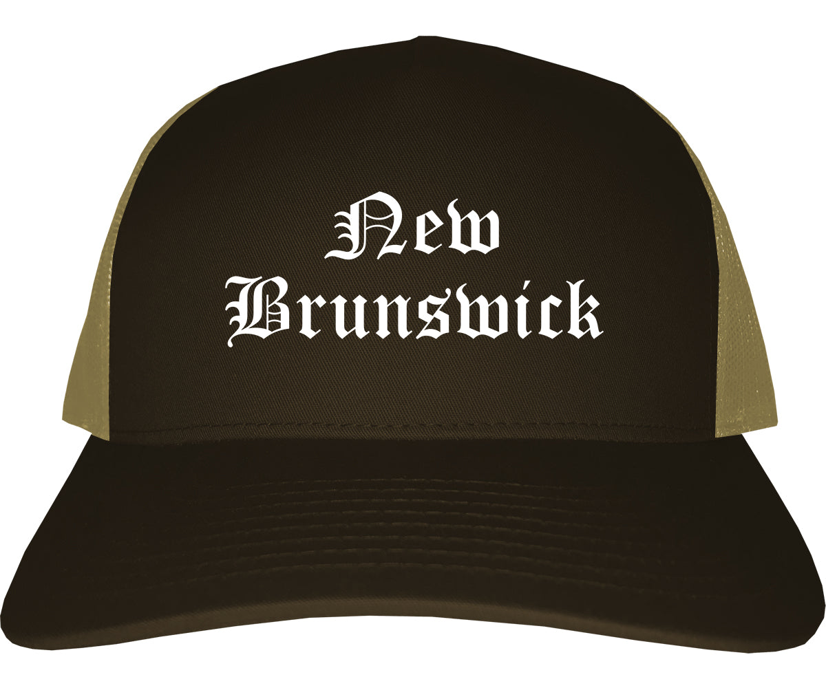 New Brunswick New Jersey NJ Old English Mens Trucker Hat Cap Brown
