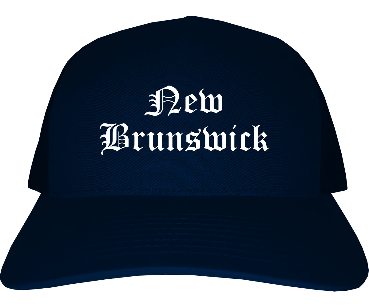 New Brunswick New Jersey NJ Old English Mens Trucker Hat Cap Navy Blue