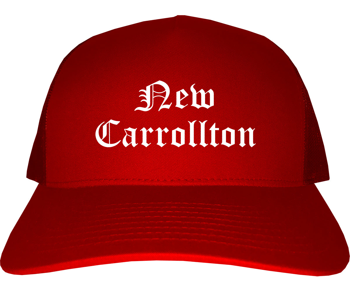 New Carrollton Maryland MD Old English Mens Trucker Hat Cap Red