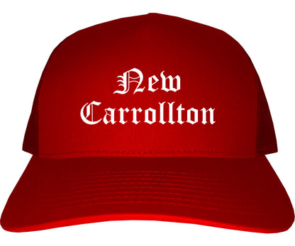 New Carrollton Maryland MD Old English Mens Trucker Hat Cap Red